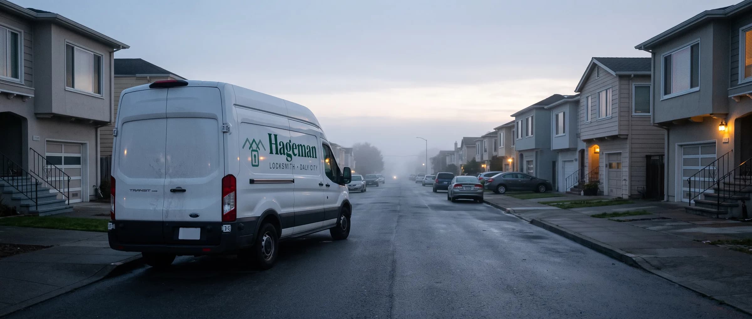 Hageman service van at dusk
